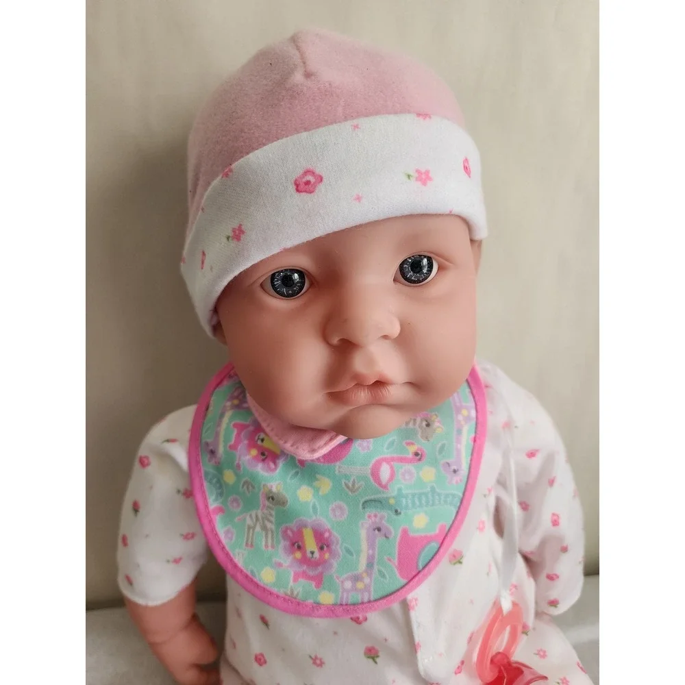 JC Toys Berenguer Soft Body Baby Doll Pink Floral Sleeper Hat Bib Pacifier 17in
